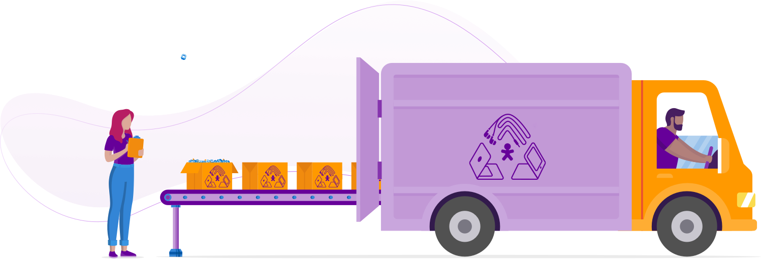 Ilustração de um caminhão de reciclagem